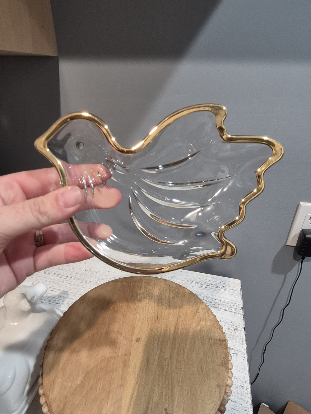Vintage Mikasa Golden Dove Glass Dish Jewelry Trinket Holder Or Candy Dish